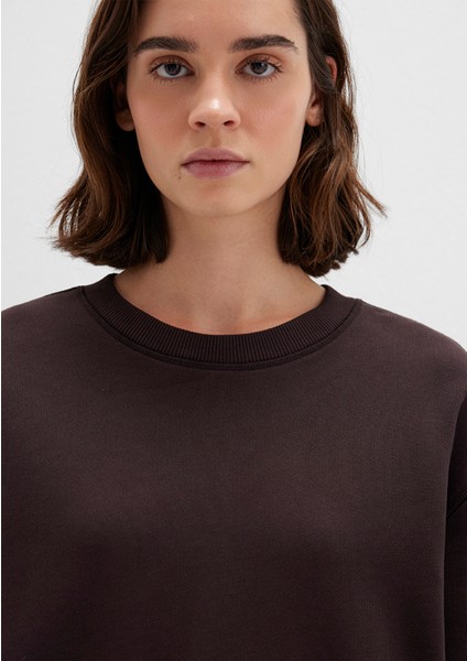 Bisiklet Yaka Kahverengi Sweatshirt 1S10390-70240