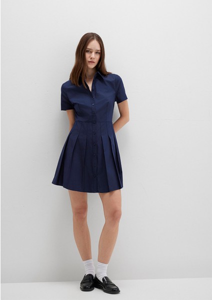 Lacivert Pileli Mini Elbise 1310762-82318