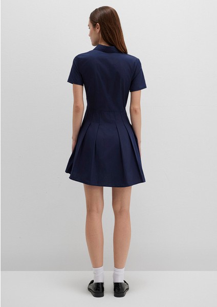 Lacivert Pileli Mini Elbise 1310762-82318