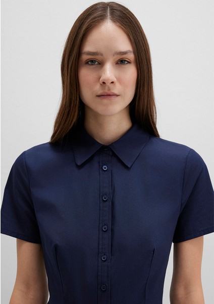 Lacivert Pileli Mini Elbise 1310762-82318