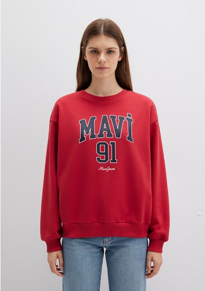 Mavi Logo Baskılı Kırmızı Sweatshirt 1S10381-80638