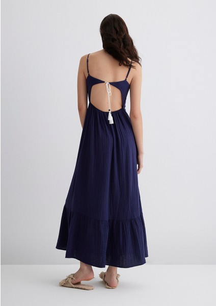 Keten Karışımlı Lacivert Elbise 1310797-70495