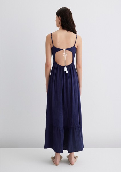 Keten Karışımlı Lacivert Elbise 1310797-70495