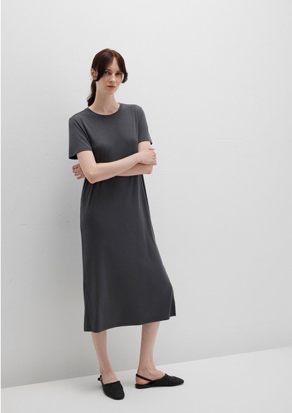 Tencel TM Modal Antrasit Midi Elbise 1310777-70095