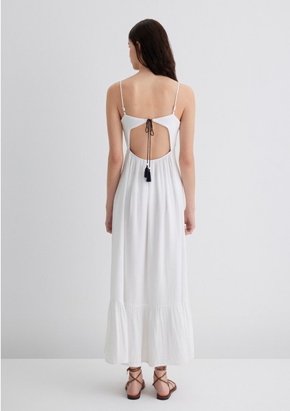 Keten Karışımlı Beyaz Elbise 1310797-620
