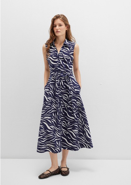 Baskılı Lacivert Uzun Elbise 1310766-91090