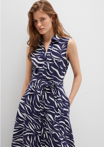 Baskılı Lacivert Uzun Elbise 1310766-91090