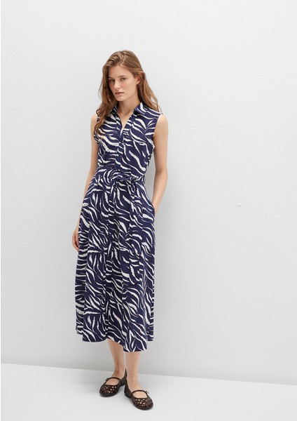 Baskılı Lacivert Uzun Elbise 1310766-91090