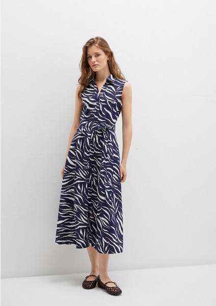 Baskılı Lacivert Uzun Elbise 1310766-91090