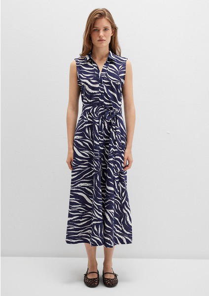 Baskılı Lacivert Uzun Elbise 1310766-91090