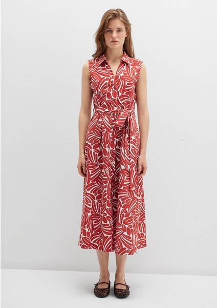 Baskılı Kırmızı Uzun Elbise 1310766-91314