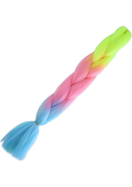 Afrika Örgülük Ombreli Sentetik Saç 100 Gr. - Neon Sarı / Pembe / Açık Mavi