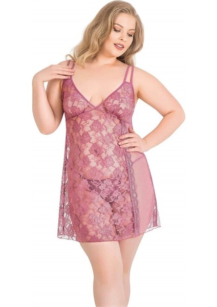 Arias Closet Büyük Beden Gül Kurusu Kısa Tül Gecelik