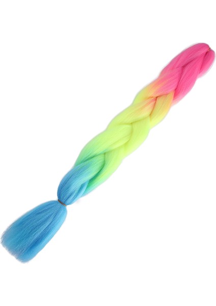 Afrika Örgülük Ombreli Sentetik Saç 100 Gr. - Fuşya / Neon Sarı / Açık Mavi