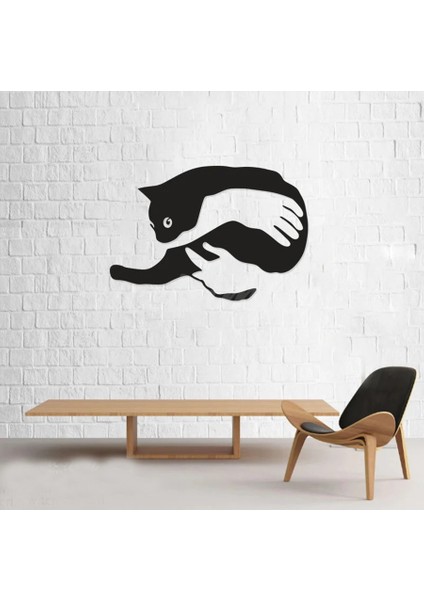Ahşap Mdf Kucakta Siyah Kedi Duvar Dekor Ürünü