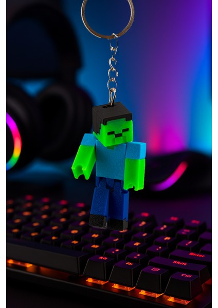 Flexilabcreative Minecraft Zombi Figürlü Pla Anahtarlık – 3D Baskı Oyuncak ve Koleksiyon Aksesuarı