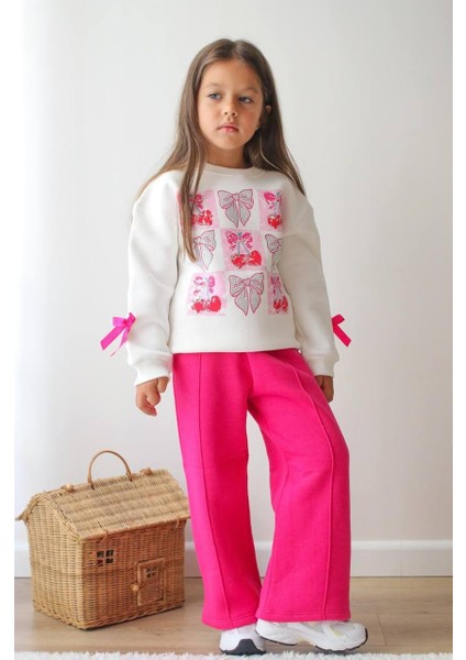 Baskılı Şardonlu Kız Çocuk Ikili Eşofman Takımı