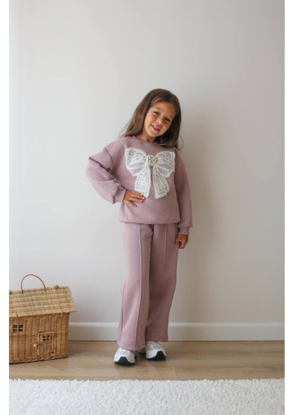 Baskılı Şardonlu Kız Çocuk Ikili Eşofman Takımı