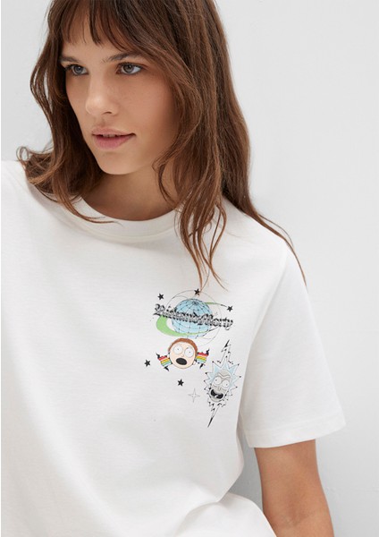 Rick And Morty Baskılı Ekru Tişört 1613675-70057