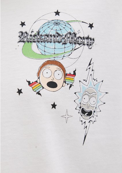 Rick And Morty Baskılı Ekru Tişört 1613675-70057