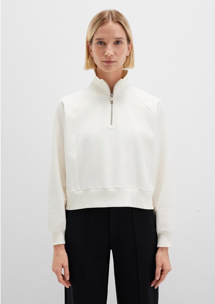 Yarı Fermuarlı Ekru Sweatshirt 1S10439-80194