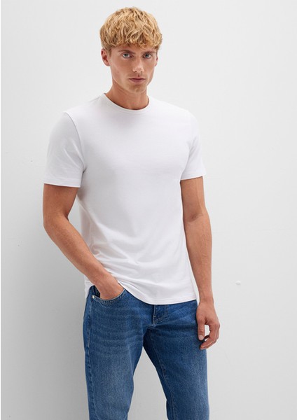 Stretch Beyaz Basic Tişört 061747-620