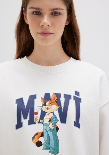 Mavi Kedi Logo Ekru Sweatshirt 1S10460-70057