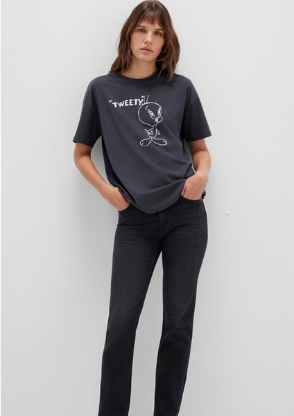 Tweety Baskılı Antrasit Tişört 1613672-70087
