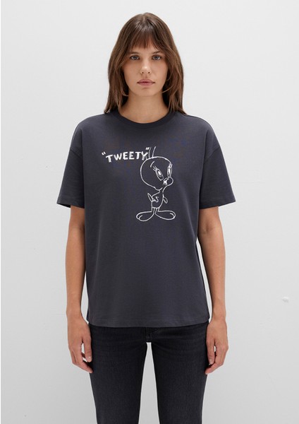 Tweety Baskılı Antrasit Tişört 1613672-70087