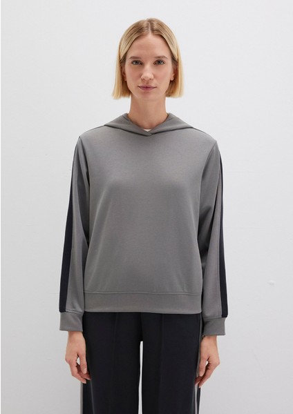 Şerit Detaylı Kapüşonlu Gri Sweatshirt 1S10443-82577