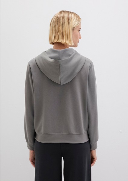 Şerit Detaylı Kapüşonlu Gri Sweatshirt 1S10443-82577