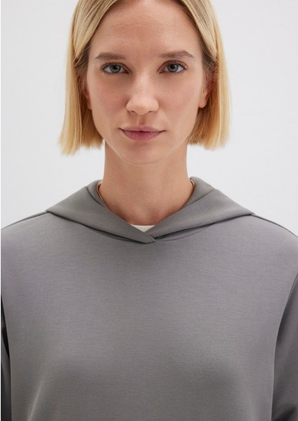 Şerit Detaylı Kapüşonlu Gri Sweatshirt 1S10443-82577