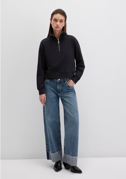 Yarı Fermuarlı Siyah Sweatshirt 1S10391-900