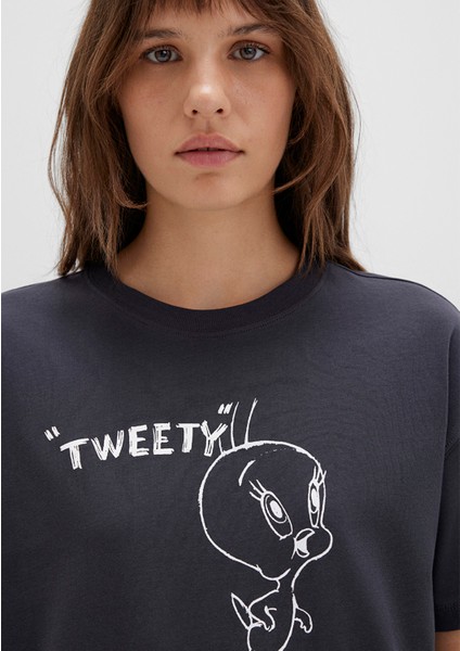 Tweety Baskılı Antrasit Tişört 1613672-70087
