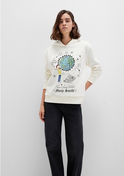 Rick And Morty Baskılı Ekru Sweatshirt 1S10468-80194