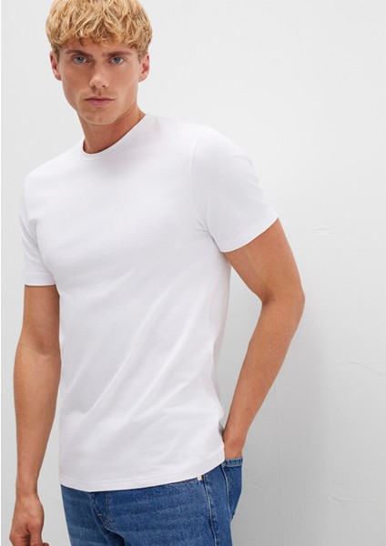 Stretch Beyaz Basic Tişört 061747-620