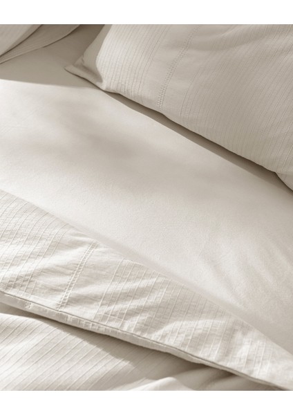 Rosalie Tek Kişilik %100 Pamuk Armürlü Nevresim Takımı - Bej