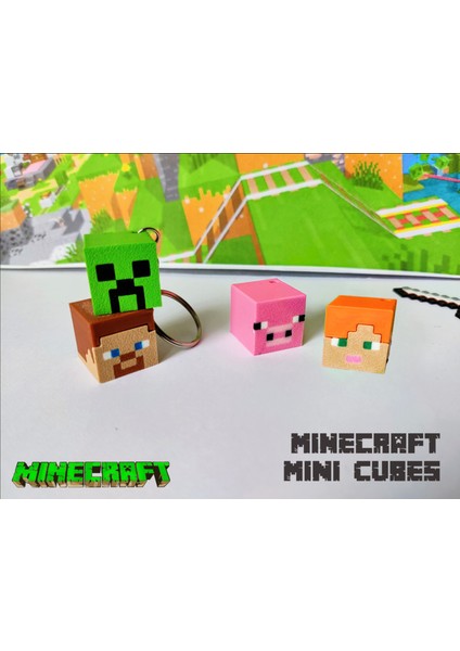 Minecraft 4’lü Mini Figür Anahtarlık Seti – Creeper, Steve, Alex, Pig Karakterleri