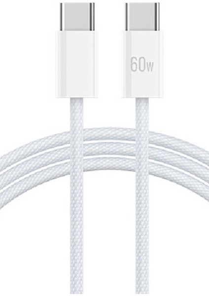 Type-C 60W Hızlı Şarj Kablosu, Beyaz, Uzun Ömürlü ve Güçlü Bağlantı