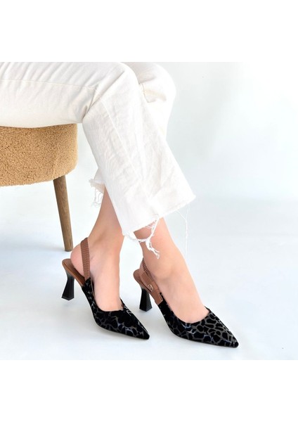 Toran Siyah Rugan Siyah Süet Detaylı Topuklu Ayakkabı - Lisinya modelleri