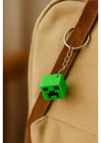 Minecraft Creeper Anahtarlık – Yeşil Küp Figürlü Koleksiyon ve Çanta Süsü