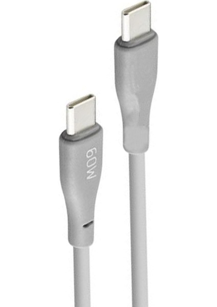 Type-C 60W Hızlı Şarj Kablosu, Gri, Güçlü ve Dayanıklı, Uzun Ömürlü