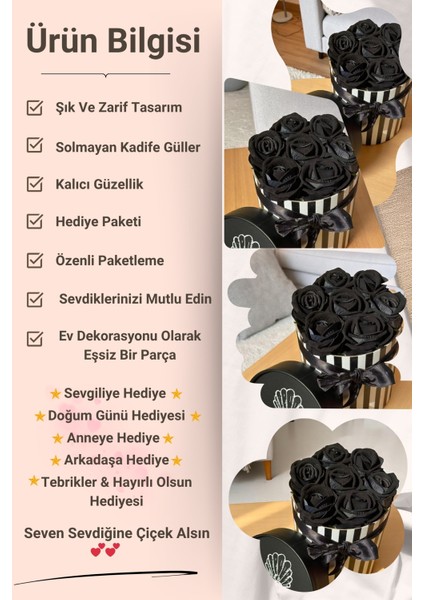 Sevgiliye Özel Hediye Gül Kutu Siyah Hediyelik Çiçek Doğum Günü Sepeti Kız Arkadaşa Sevgili fiyatları