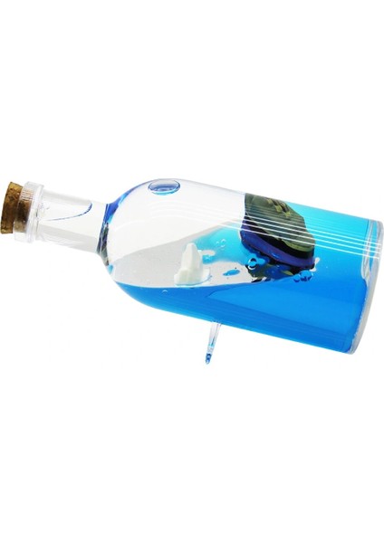 Mavi Su - Adalı Yuvarlak Mika Şişe=yan Duruş Ayaklı Yüzen Batmayan Gemi Dekoratif Biblo Akvaryum 6X16CM (4887)