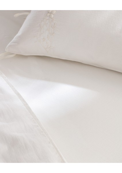 Loris Çift Kişilik %100 Pamuk Nakışlı Nevresim Takımı - Ekru