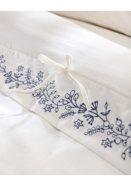 Relief King Size %100 Pamuk Bağlamalı Nevresim Takımı - Ekru/Lacivert