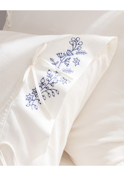 Relief King Size %100 Pamuk Bağlamalı Nevresim Takımı - Ekru/Lacivert