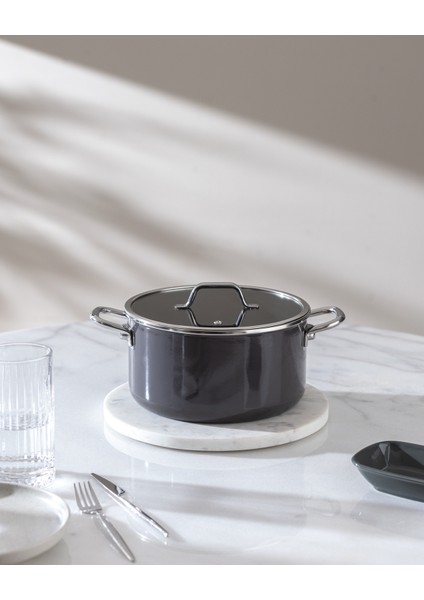 Titanyum Emaye Derin Tencere - Antrasit - 22 cm fırsatları
