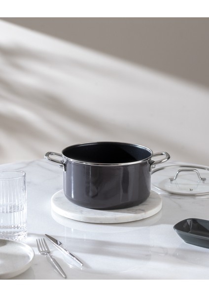 Titanyum Emaye Derin Tencere - Antrasit - 22 cm indirimleri