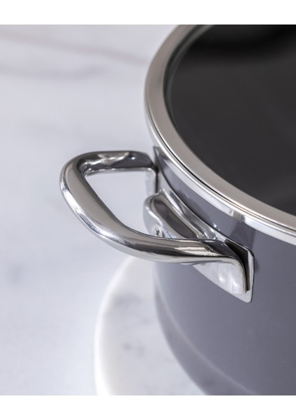 Titanyum Emaye Derin Tencere - Antrasit - 22 cm